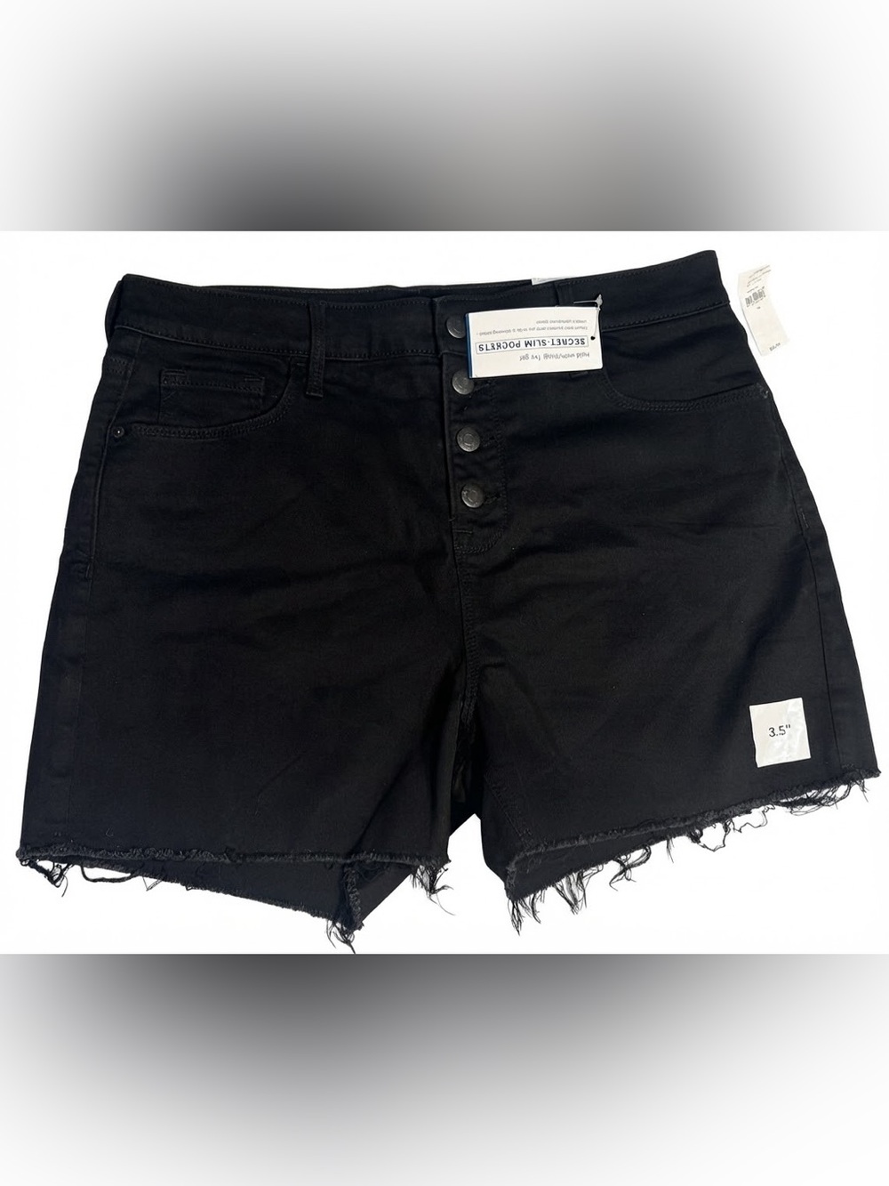 Old Navy High-Rise Secret Slim Pockets Cut-Off Denim Shorts in black 14